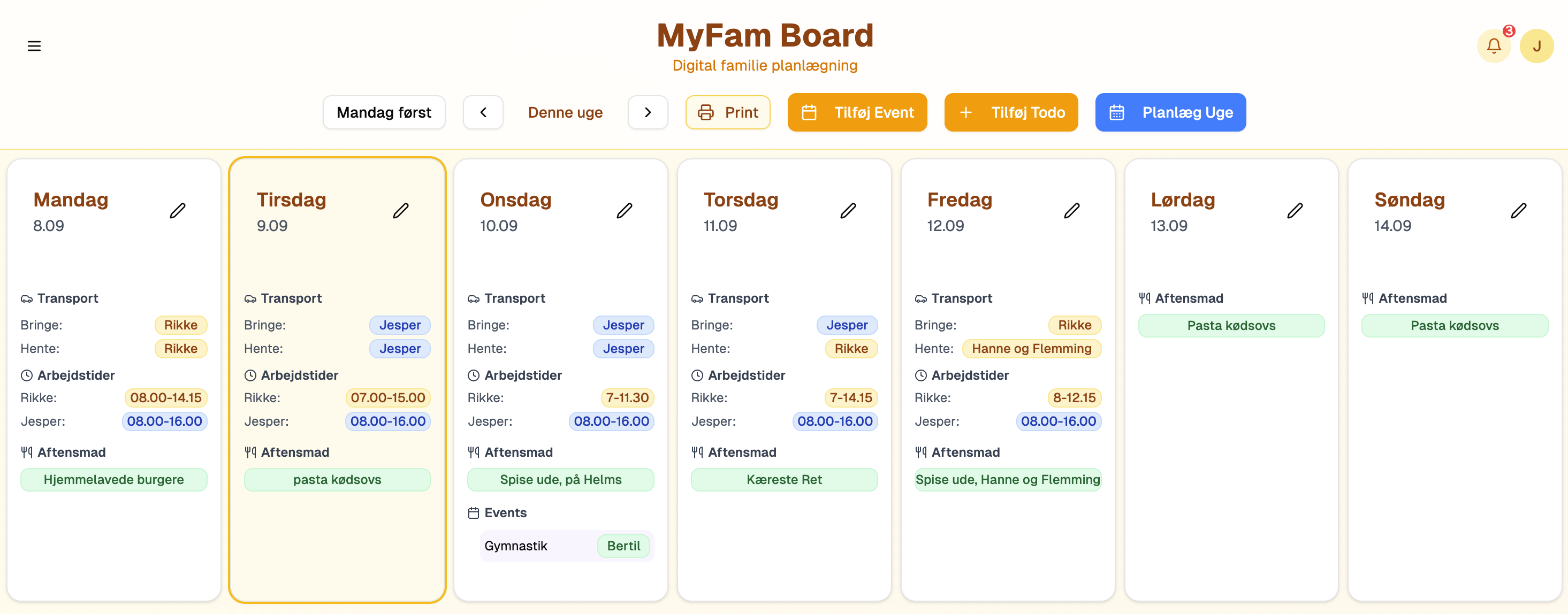 MyFam Weekly Board - Ugeoversigt interface